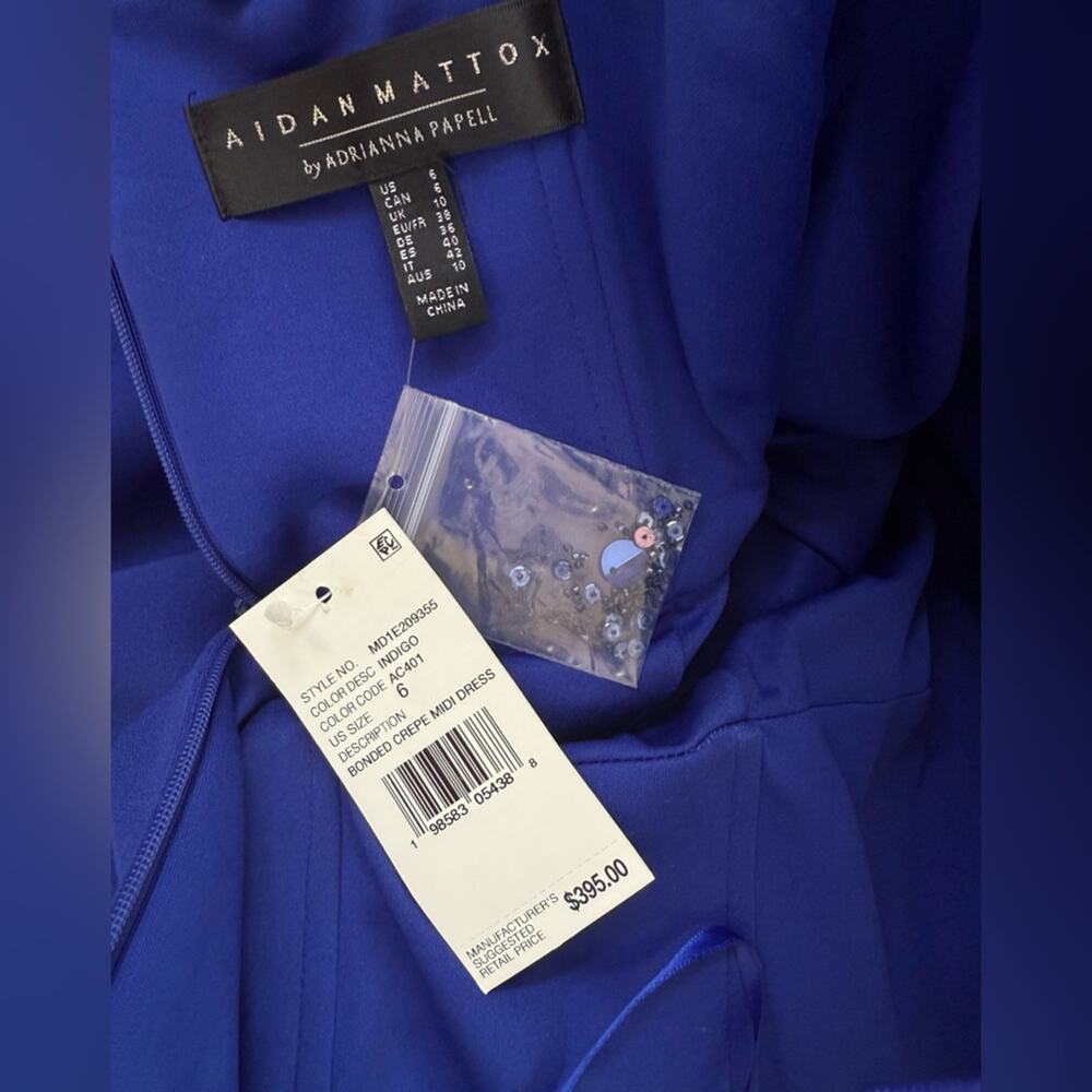 NWT Aidan Mattox Strapless Bonded Crêpe Appliqué Cocktail Indigo Dress – Sz 6 - Picture 14 of 14